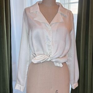 Vintage houndstooth White Button-Up Women's Top
